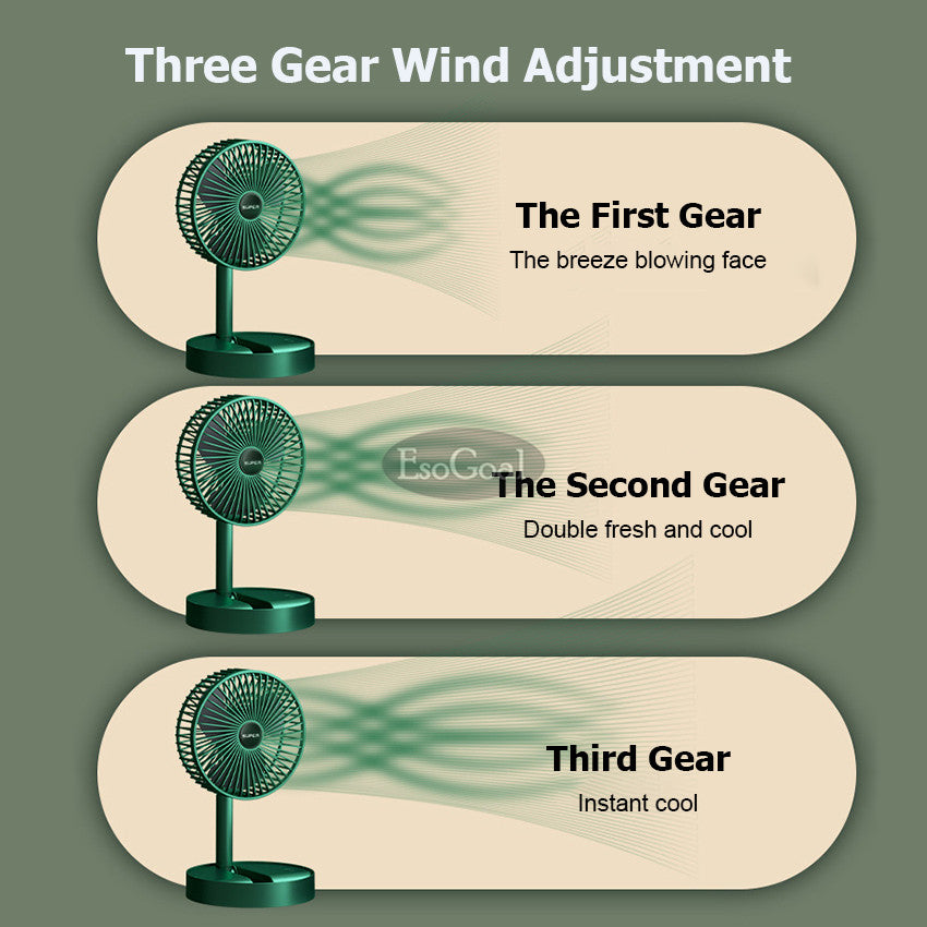 Electric Fan Mini Foldable Telescopic Fan Low Noise Portable Folding Telescopic Small Desktop Fan High Battery Life USB Rechargeable Floor Fan For Student Dormitory Home Outdoor Camping Office