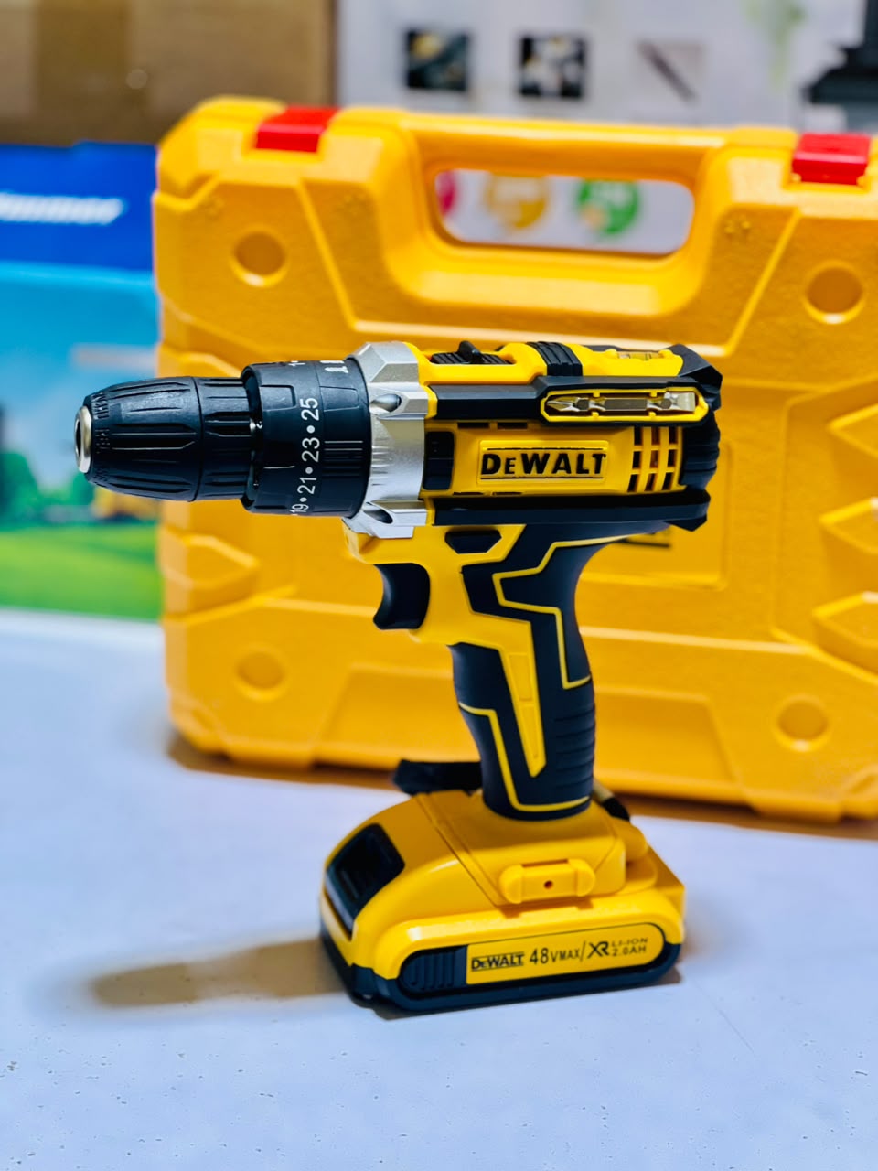 Dewalt 48V Drill Machine Rechargeable | 2 Batteries | Drill bits + Screwdriver Heads | lithium Battery
