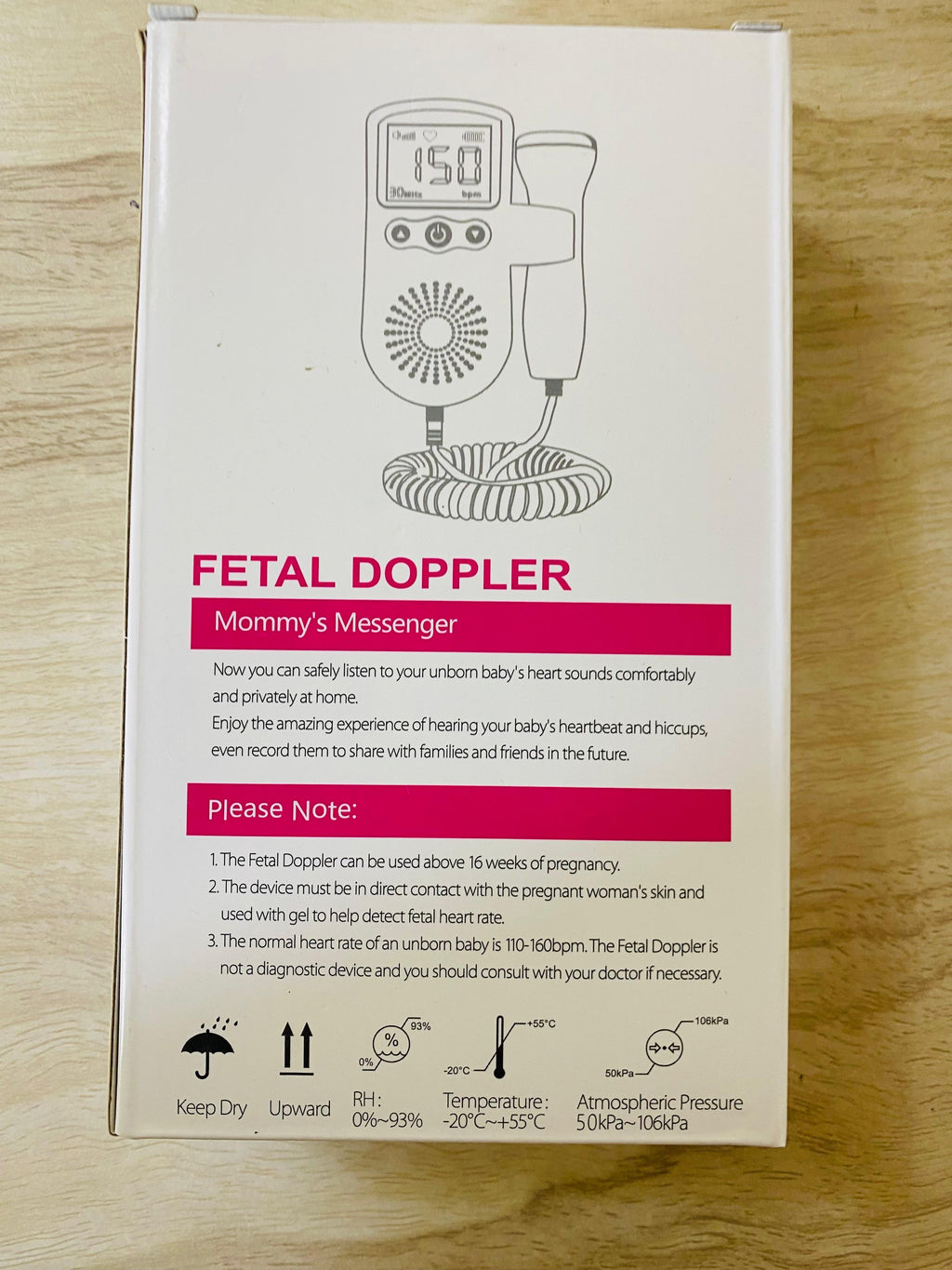 Fetal Doppler Heart Rate Monitor For Home Sonar Pregnancy Baby Heartbeat Meter No Radiation 3.0MHz LCD Display