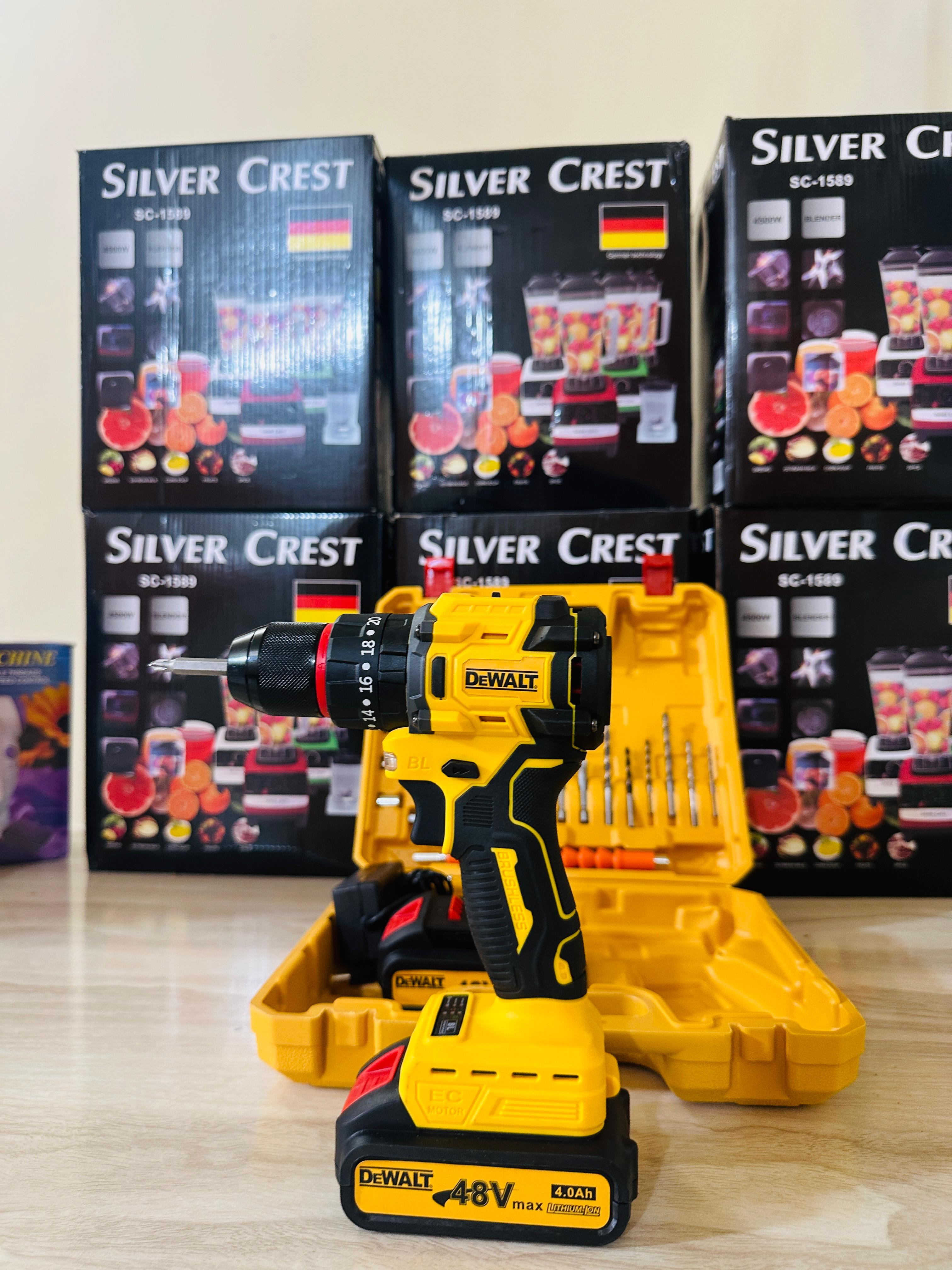 100% Original BRUSHLESS DEWALT 36V XR  Drill Machine – Dual Battery & Full Toolkit